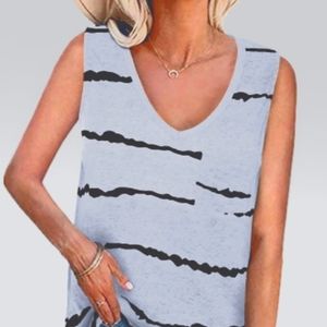 NWT - Grey V-neck tank w black stripes, and a front pocket